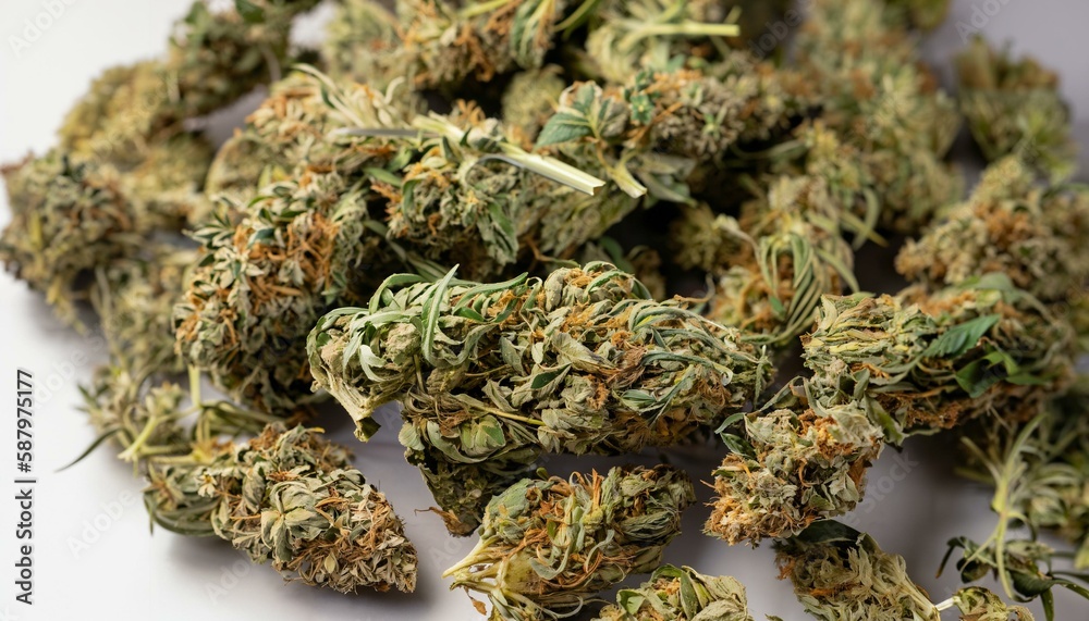 Green dry close-up cannabis / THC TBC / weed flowers / plants on a neutral background. Ideal as a banner, wallpaper or header. Green dry close-up cannabis / THC TBC / weed flowers / plants on a neutral background. Ideal as a banner, wallpaper or header.