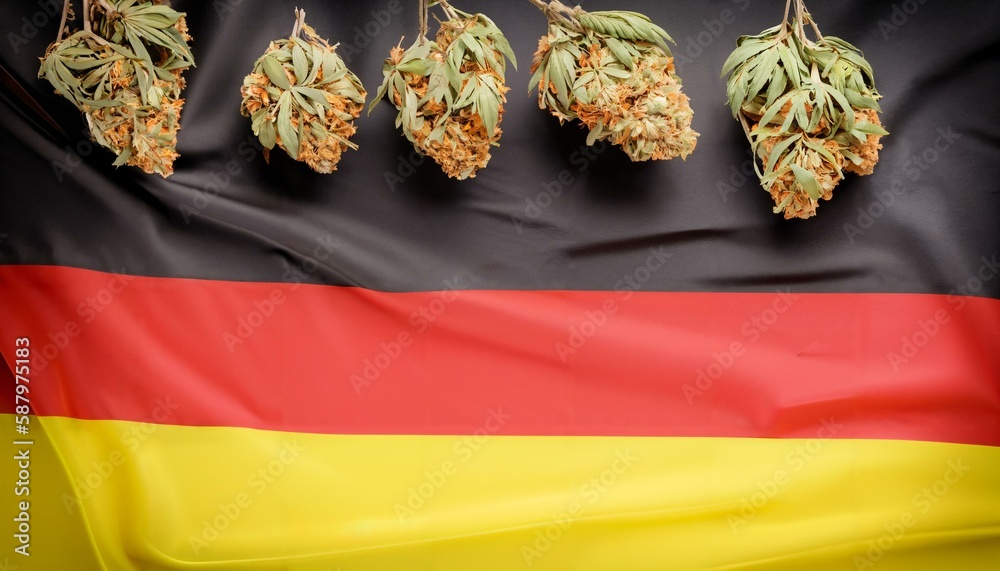 Deutschland Flagge mit Drogen. CloseUP. Das Bild steht für die