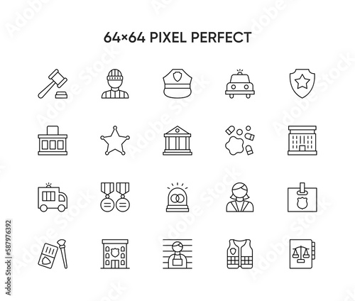Law and Judgement line icons. Criminal Justice Court of law and Government vector linear icon set.