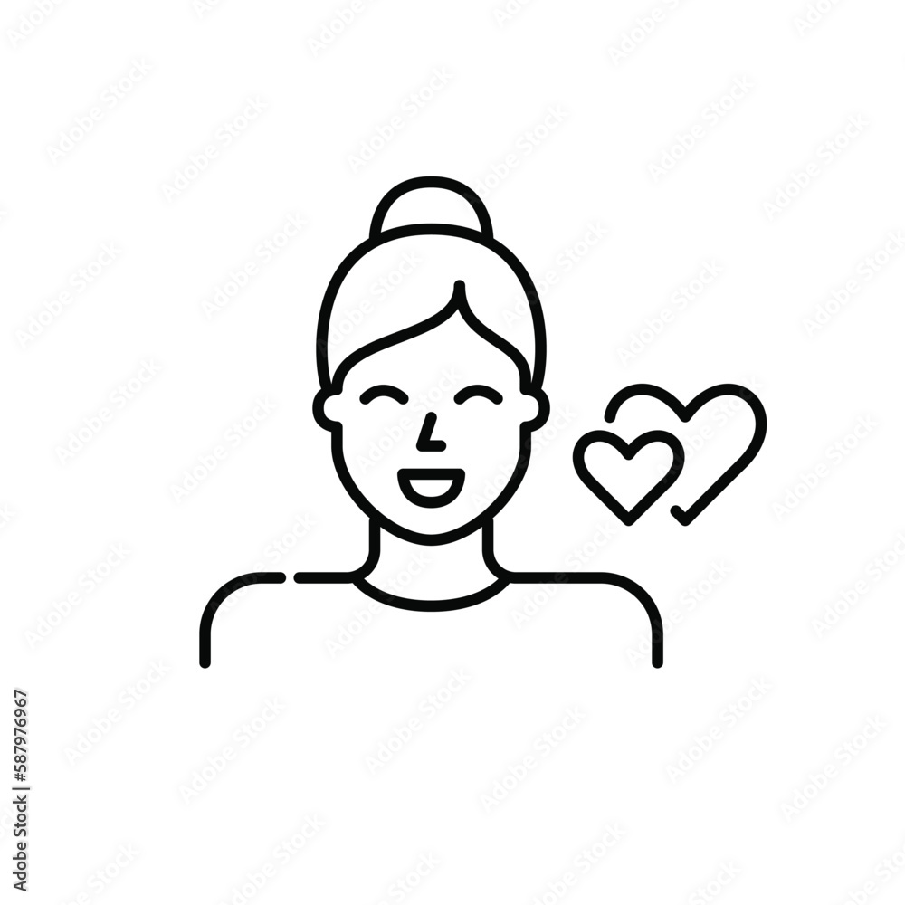 Romantic attraction. Young woman and two hearts symbol of love. Pixel perfect, editable stroke icon Romantic attraction. Young woman and two hearts symbol of love. Pixel perfect, editable stroke icon