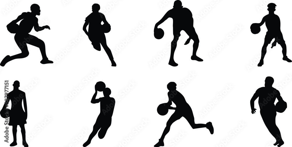 set of silhouettes of playing volleyball people set of silhouettes of playing volleyball people