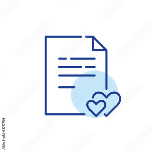 Marriage certificate with two hearts intertwined as symbol of eternal romantic love. Pixel perfect, editable stroke icon © yasnaten