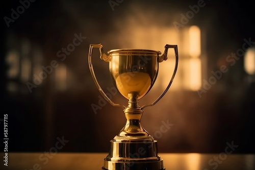 Golden Trophy on Bokeh Background: Concept of Achievement and Winning with Copy Space