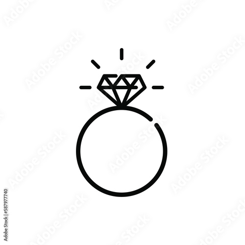 Engagement ring with shining diamond. Romantic gesture of love and wedding proposal. Pixel perfect, editable stroke icon