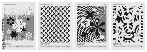 Abstract modern geometric vector Minimalistic Posters with simple shapes in black and white and silhouette of basic geometric figures, composition graphic design, set 20