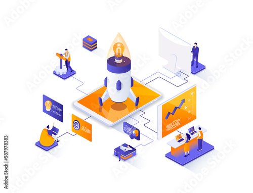 Billede på lærred Startup project isometric web banner