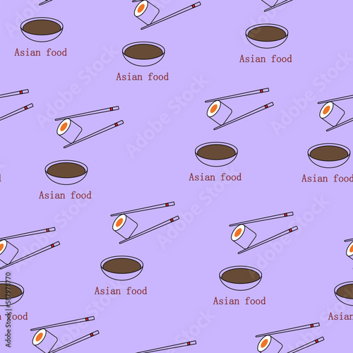 Seamless pattern of sushi with chopsticks and soy sauce on the theme of asian food