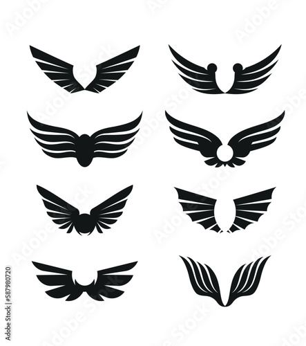 Set black wings and outline icons. Royalty Free Vector Files.