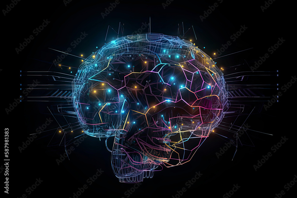 Artificial Intelligence digital concept with abstract brains