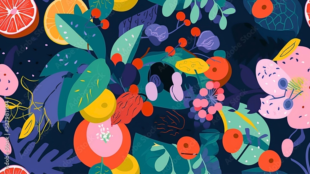 custom made wallpaper toronto digitalSeamless pattern, fruits plants, and flowers , generative aI