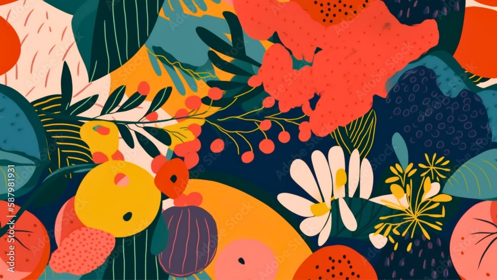 custom made wallpaper toronto digitalSeamless pattern, fruits plants, and flowers , generative aI