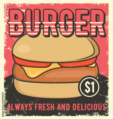 Burger retro promo poster wall decor vector design