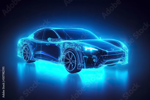 Abstract speed electric cars In the illustration  electric cars are powered by electric energy. Future energy.on blue background