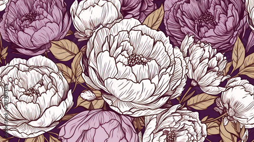 Seamless pattern with white and purple peonies . generative AI