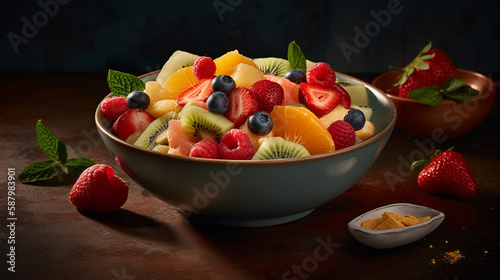 Fruits Salad on Wooden Background