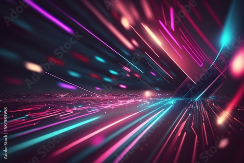 abstract futuristic  background with pink blue glowing neon moving high speed wave lines and bokeh lights. Data transfer concept Fantastic wallpaper © AKKA