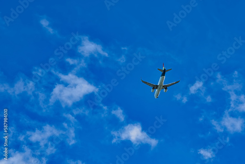 Fototapeta Naklejka Na Ścianę i Meble -  Mahe Seychelles 4.04.2023 Air Seychelles flight landing, flight came from south Africa