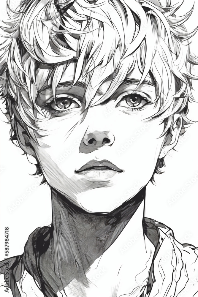 Fototapeta premium portrait of a young man, black and white version Generative ai