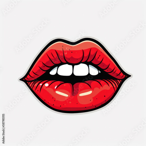 sticker Beautiful red lips isolated on white . generative AI