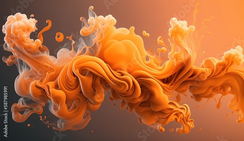 Generative AI, Flowing light apricot crush smoke with splashes. Soft fluid banner, spring female mood, 3D effect, modern macro realistic abstract background illustration, ink in water effect.	
