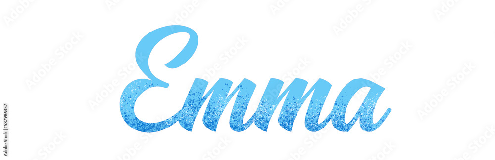 Emma - light blue - Italian girl name with glitter - ideal for website, email, presentation, greeting, placard, banner, postcard, card, logo, engraving, slide, tag, book