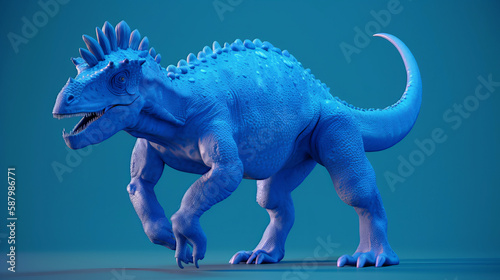 Blue cute dinosaur on the blue background © Crazy Dark Queen