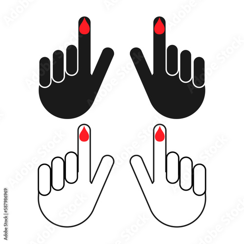 Set of Hand finger with drop blood icon, medical health test symbol, control measurement vector illustration