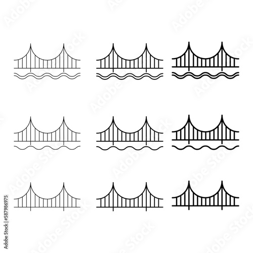 Set of Silhouette bridge icon, urban architecture design, travel line construction symbol vector illustration