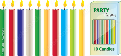 ten candles colorful set with box isolated vector