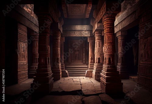 Leinwand Poster Inside of an Inca temple created with generative ai
