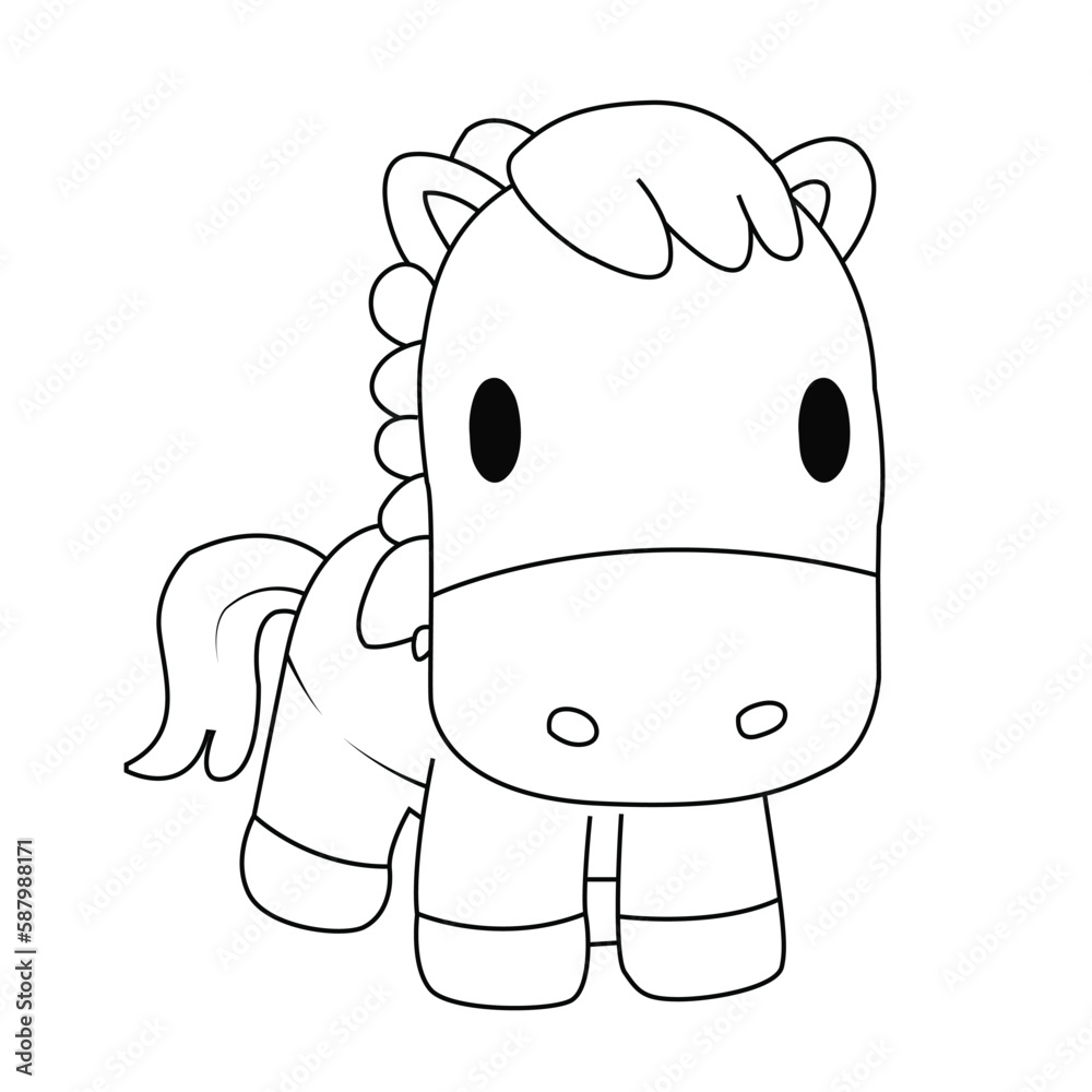 Cartoon horse coloring page. Cartoon horse drawing vector illustration