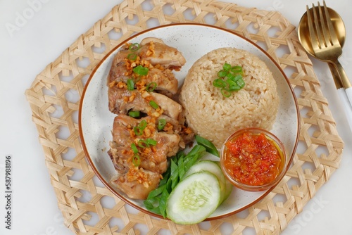 Asian cuisine Hainanese Chicken Rice or nasi hainan