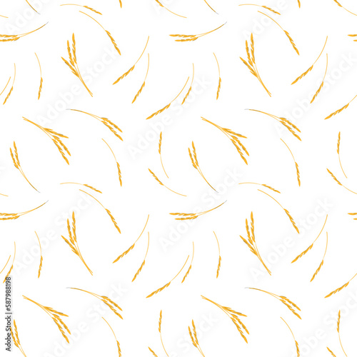 Wheat ears on white background. Simple seamless pattern