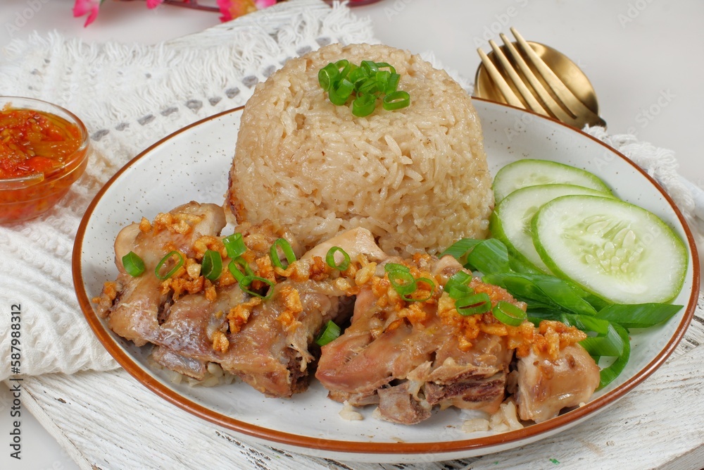 Asian cuisine Hainanese Chicken Rice or nasi hainan Asian cuisine Hainanese Chicken Rice or nasi hainan