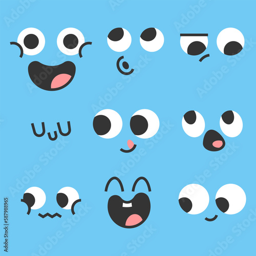 Cute face expressions vector cartoon set isolated on background.