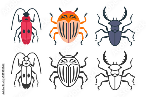 Beetles vector icons set isolated on a white background. © Roi_and_Roi