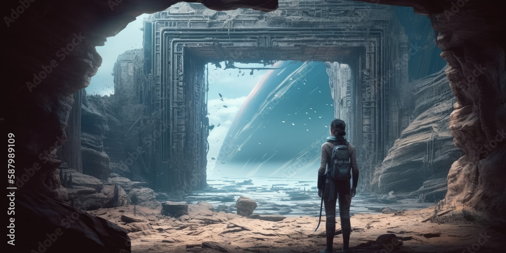 Exploring the Lost Civilization: Woman in adventurer outfit explores a ...