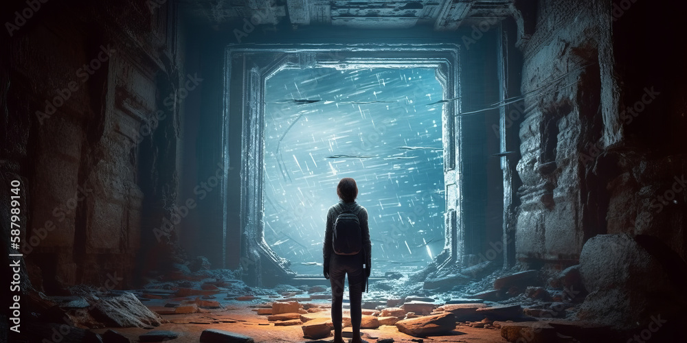 Exploring the Lost Civilization: Woman in adventurer outfit explores a ...