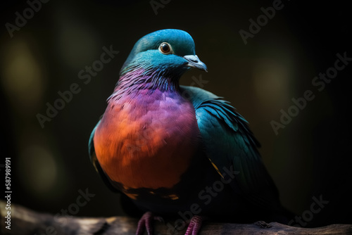 A dove thinking it is a colorful parrot  created with generative AI technology.