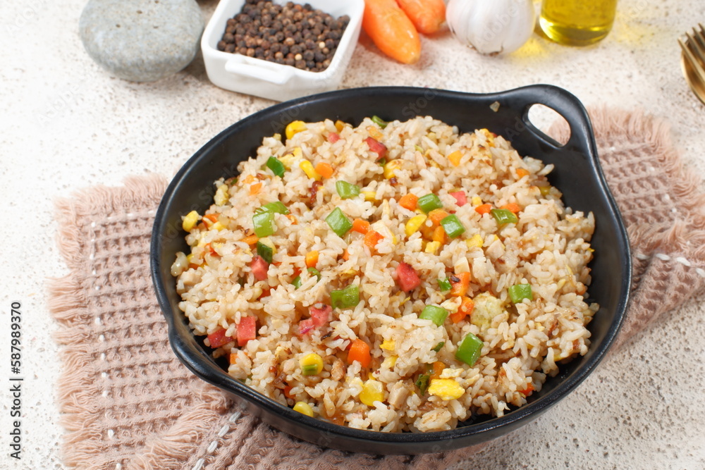 Fried rice with vegetables in a plate, Asian food Fried rice with vegetables in a plate, Asian food