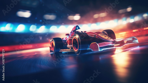 Modern race car racing on rally track at night (Generative AI)