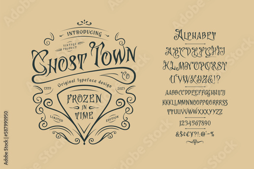 Vector font Ghost Town. Letters and numbers