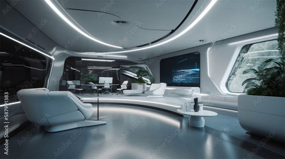 Futuristic office / workspace of a technology business in minimalistic modern style -Generative art Futuristic office / workspace of a technology business in minimalistic modern style -Generative art