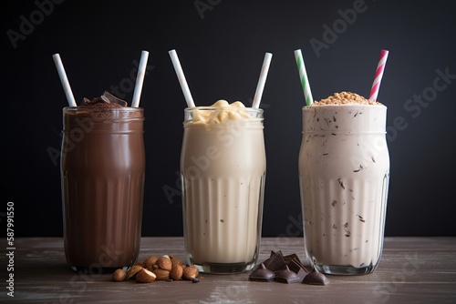 Milkshakes Blend with some ice cream, milk, and chocolate chips. Generative AI