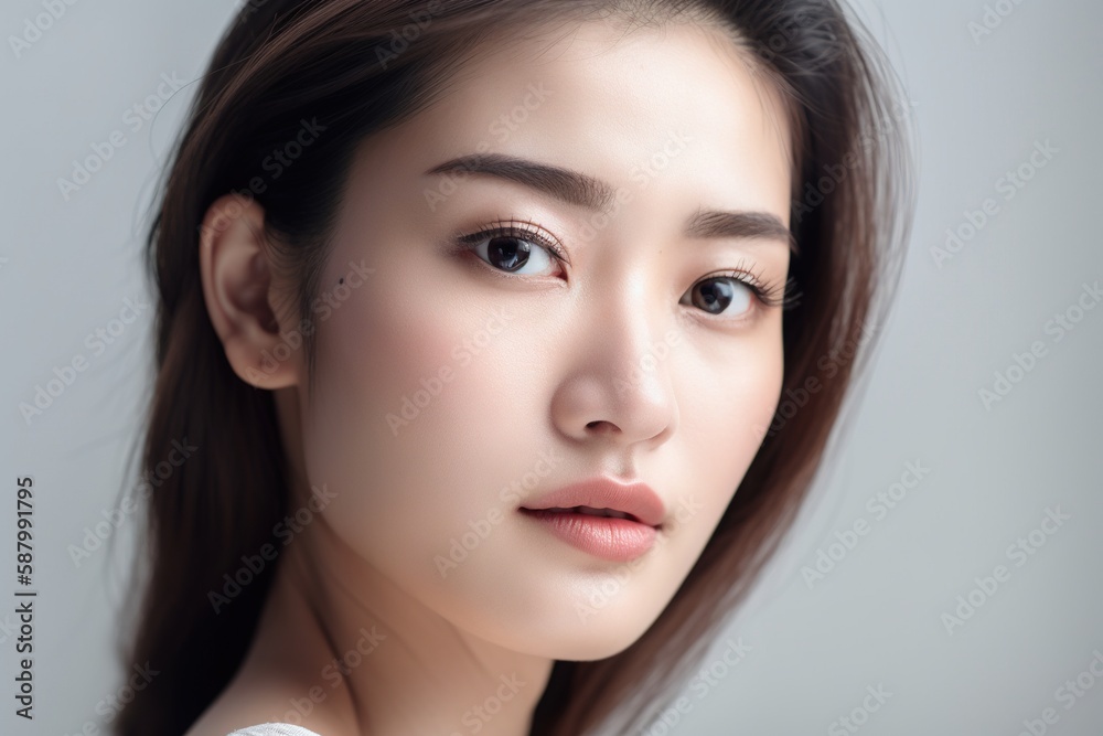 Beautiful young Asian woman with clean fresh skin isolated on white background, Face care, Facial treatment, Cosmetology, beauty and spa, Asian women portrait generative ai Beautiful young Asian woman with clean fresh skin isolated on white background, Face care, Facial treatment, Cosmetology, beauty and spa, Asian women portrait generative ai