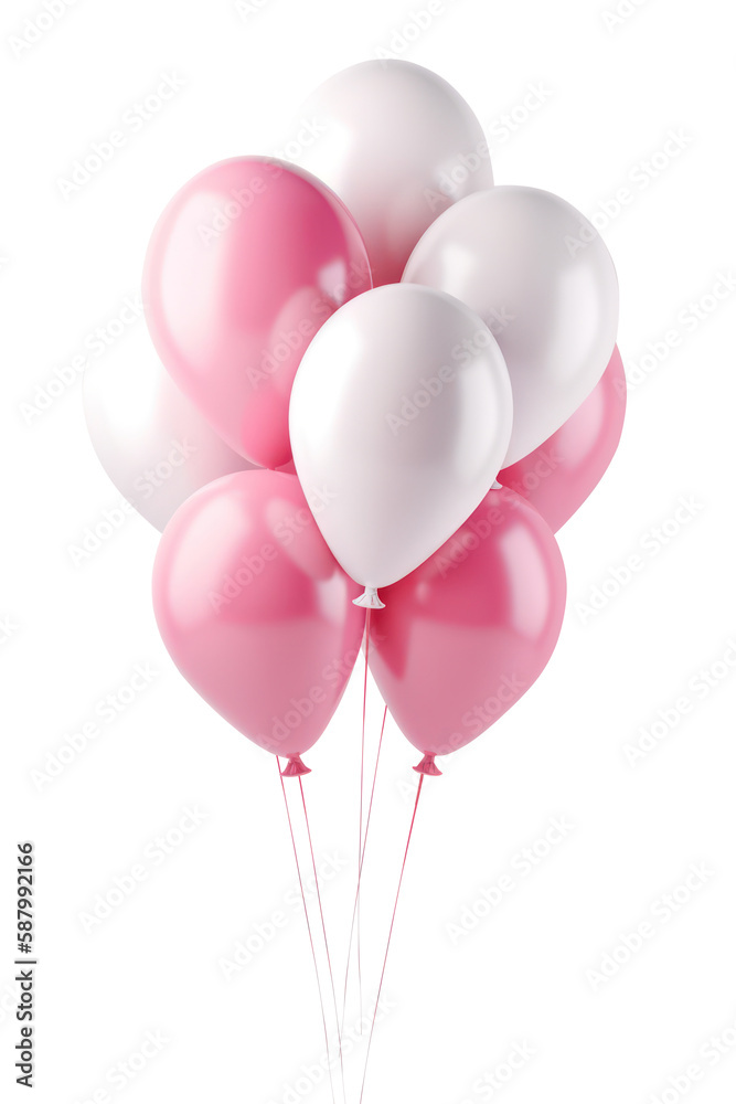 Many pink balloons isolated on white background. Generative AI