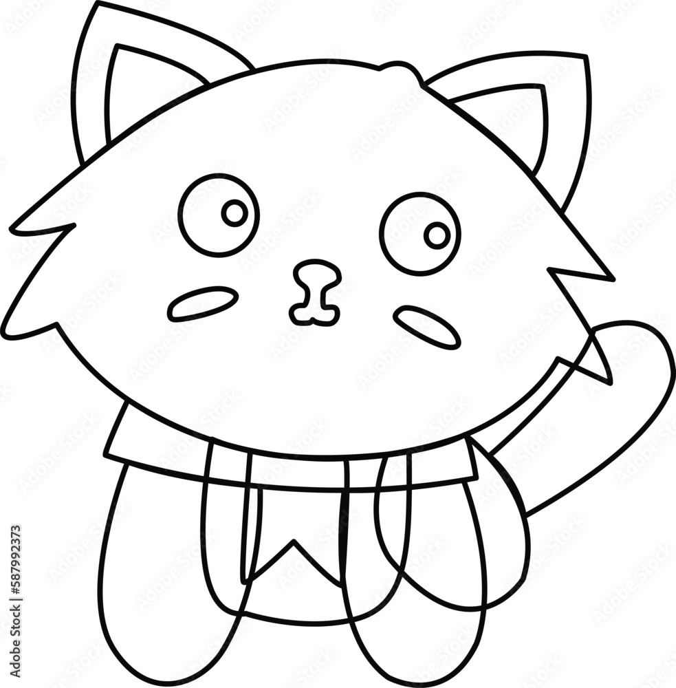 Fototapeta premium Cartoon cat coloring page. Cartoon cat drawing vector illustration.