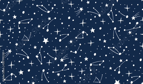 Night sky stars constellations seamless pattern