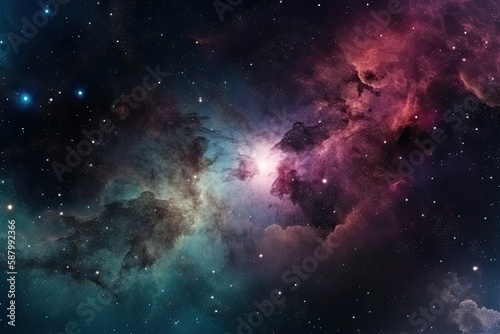 A galaxy filled with colorful stars and nebulae, surrounded by a dark and mysterious outer space. background Generative AI