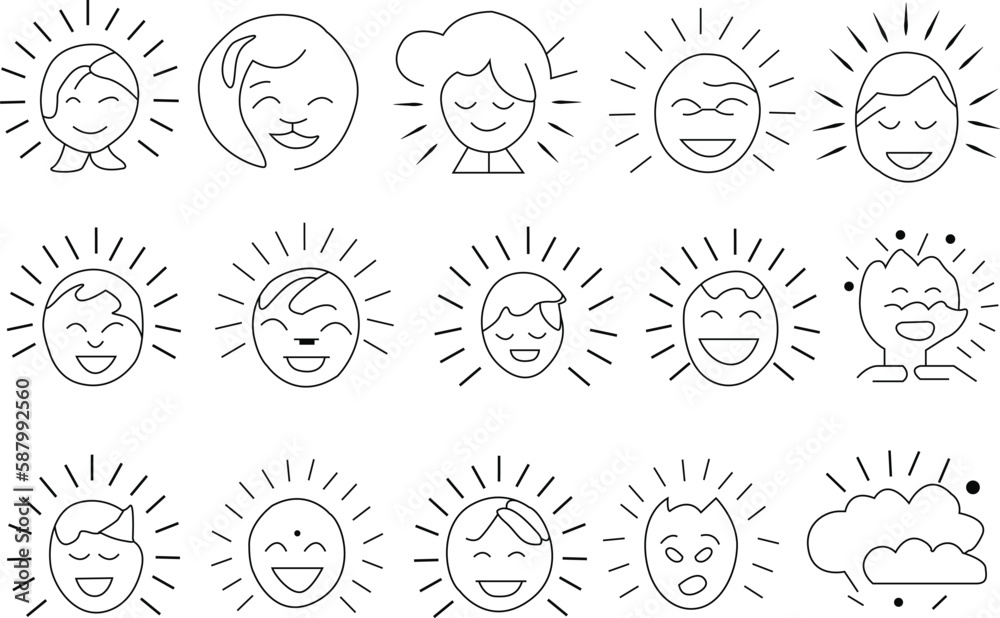 Set of positive thinking icons. Containing self-care, optimism, being loved, healthy lifestyle, happiness, positive mindset and more icons. Positive thinking icons collection. Vector illustration